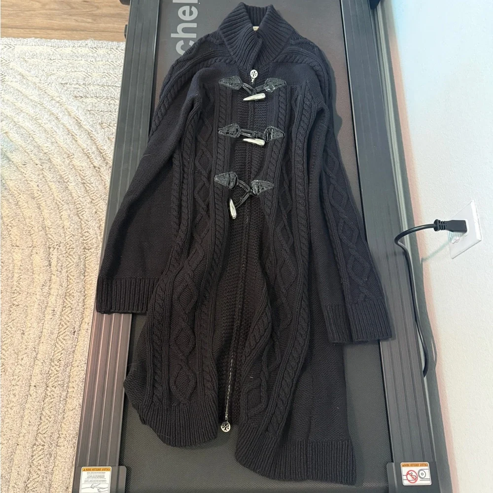 Tory Burch Wool Cable Knit Toggle Sweater Coat Cardigan M